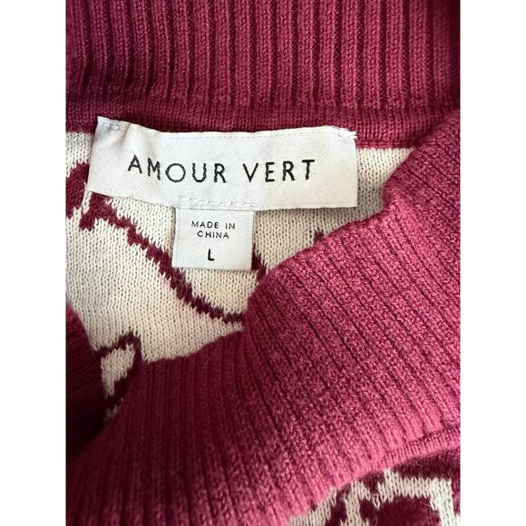 Amour Vert Women’s organic Cotton Burgundy sweater  boho  retro Size L relaxed - Picture 4 of 9